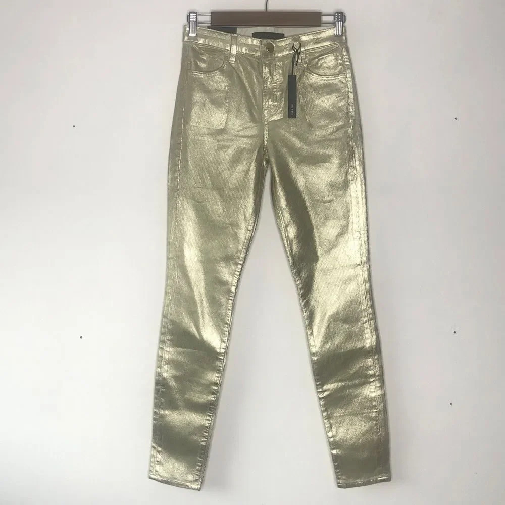 J Brand Maria High Rise Skinny Ribbed Gold Messaline Corduroy Pants Size 25 NWT - Picture 2 of 14